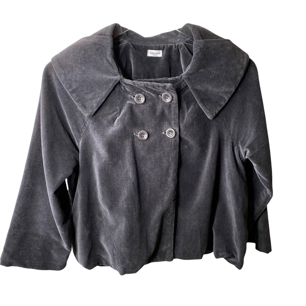 Splendid Grey Black Velvet Silk Swing Jacket Peacoat Peter Pan Collar Me… - Picture 1 of 9